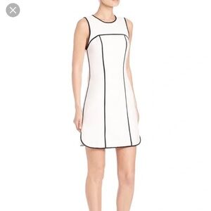 Alice & Olivia Emilee Seamed Sheath Dress 10 white black sleeveless career chic